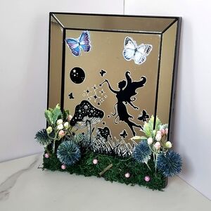 Whimsical Fairy Mirror with Blue and Pink Accents